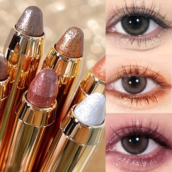Glitter Highlighter Eyeshadow Pencil Shimmer Contouring Brightening Double-headed Eyeshadow Stick Lazy Eyeshadow Makeup Contains Plant Squalane Formula - Image 2
