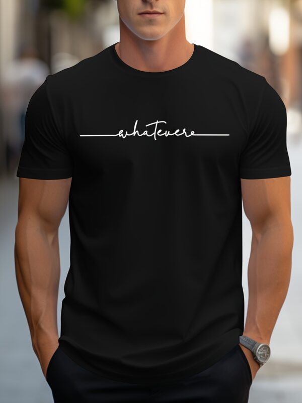 MBDMBD Men's Fashionable Summer Short Sleeve Crew Neck Sports T-shirt, Comfortable And Versatile Tops With Black Line Alphabet Whatever Print - Image 8