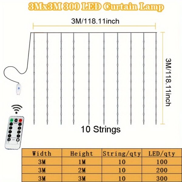 USB-Powered Fairy Curtain Lights with Remote - 8 Modes, Warm White LED String Lights for Bedroom, Indoor Decor, Weddings & Parties - Image 4