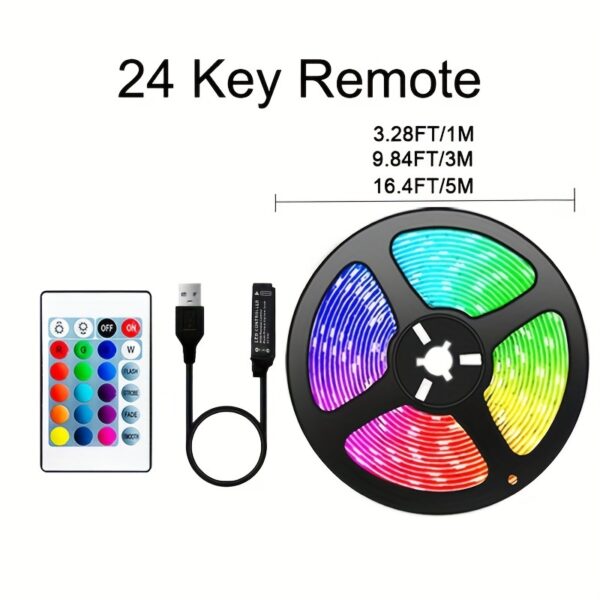 1 Set Flexible Color LED Decorative Strip Light, 24 Key Remote Control 5V USB Power Supply Back Adhesive Edge Lights, Light And Easy To Install, Computer, TV, Cabinet Decoration Eid Al-Adha Mubarak - Image 13