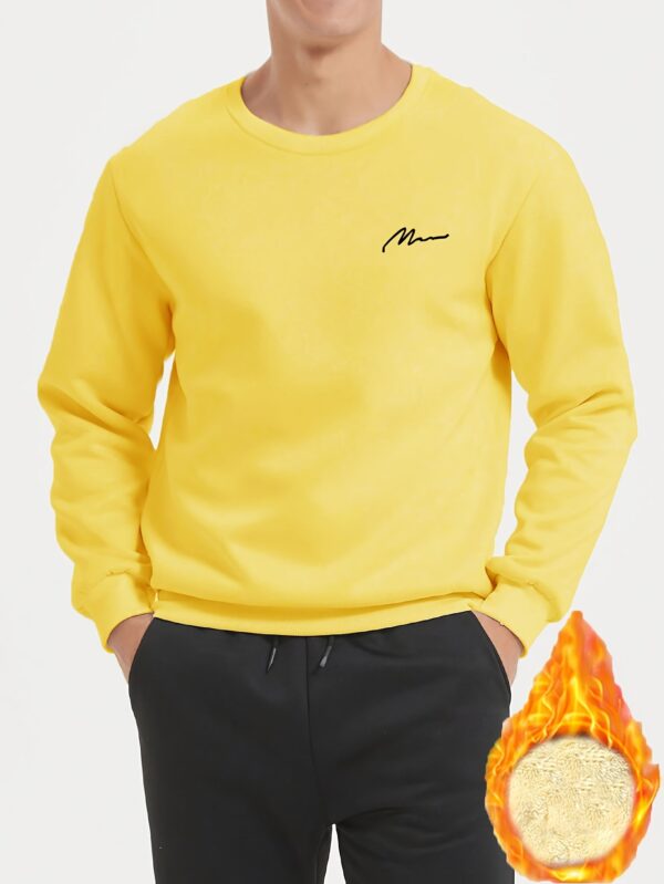 Men's Winter Warm Fleece-Lined Crew Neck Sweatshirt - Casual Black Long Sleeve with "MOM" Embroidery, Machine Washable, Cozy Polyester Fabric - Image 7