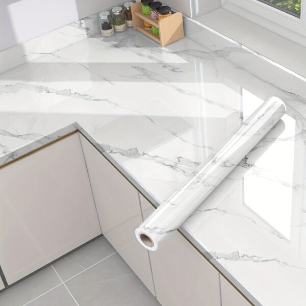 1 Roll Marble Self-Adhesive Wallpaper - Waterproof & Oil-Proof, Easy to Apply for Kitchen & Bathroom Renovation - Image 5