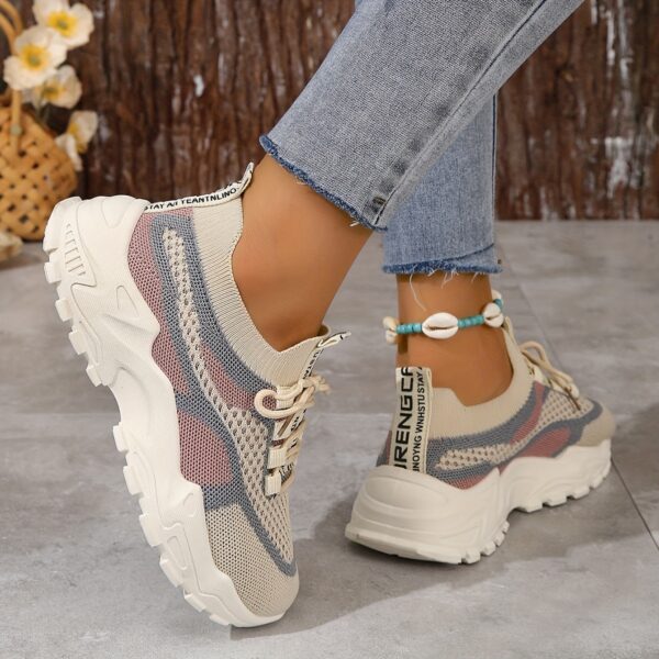 Women's Breathable Mesh Platform Sneakers, Casual Lace Up Outdoor Shoes, Comfortable Low Top Sport Shoes plus size - Image 8