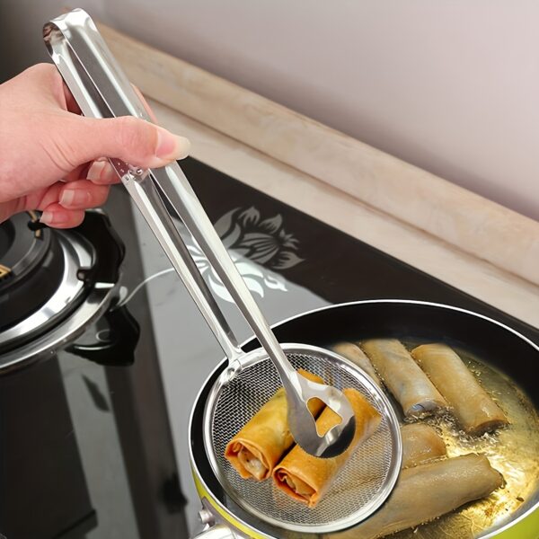 Stainless Steel Kitchen Strainer Spoon & Tongs - High-Temperature Resistant, Perfect for Frying Foods - Image 2