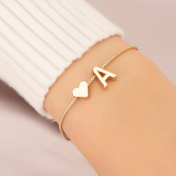 1pc Mini Love Heart Letter Beads Thin Chain Bracelet Simple Minimalist Hand Chain Jewelry - Image 4