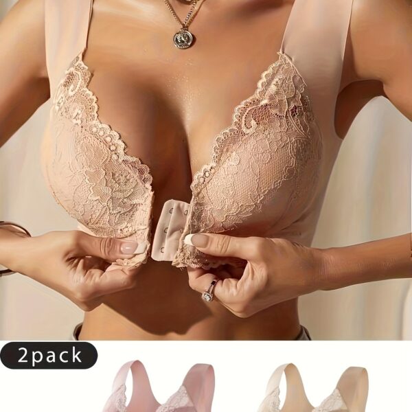 Women's Front Opening Bra Fashion Lace Underwear Two Pack - Image 13