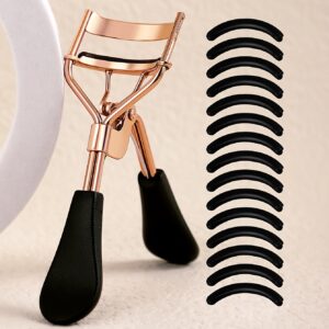 1 Portable Stainless Steel Eyelash Curler with 15 Silicone Pads for Women - No Damage, Lifting, and Shaping for Big Eyes