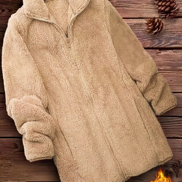Zip Up Solid Teddy Coat, Casual Long Sleeve Winter Outerwear, Women's Clothing - Image 11