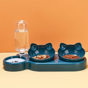 3-in-1 Tilted Pet Bowls Set with Gravity Water Feeder - Adjustable Ear Design for Neck Protection, Easy Cleaning, and Reduced Spills - Perfect for Cats and Small Dogs
