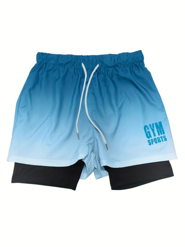 Men's Gradient Athletic Shorts - Summer Gym & Sports Gear, Breathable Polyester-Spandex Blend, Adjustable Drawstring, Dual-Color Design with "Gym Sports" Print - Image 9