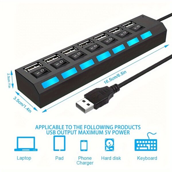 4 IN 1 USB HUB, 7 IN 1 USB 2.0 HUBS,USB Connectivity With 4-Port/7-Port USB 2.0 HUB, LED Power Indicator Docking Station Compatible For Laptops,PC,XBOX,PS4 And Other - Image 2