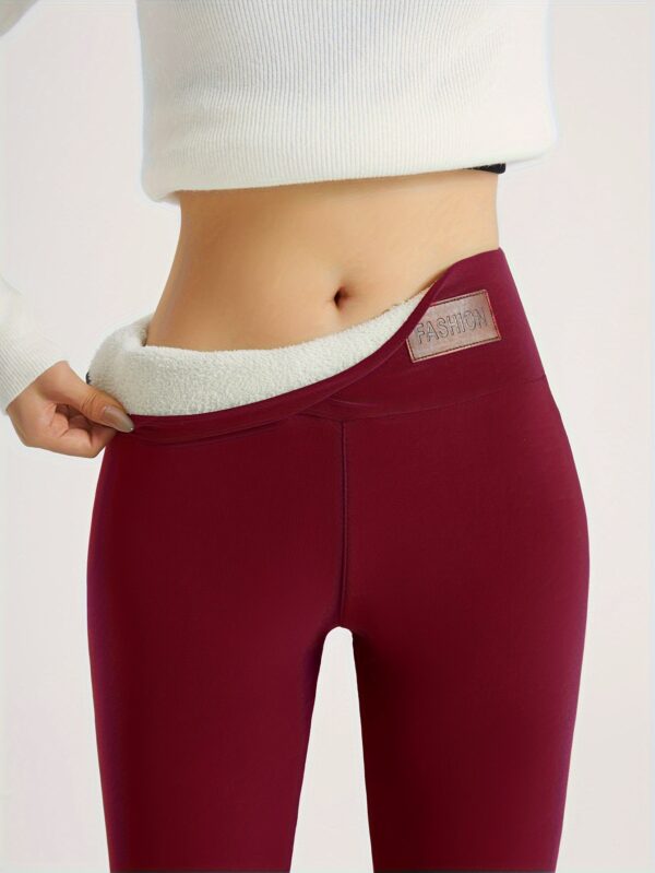Women's Plush-Lined High Waist Leggings, Elastic And Comfortable, Casual Style Warm Pants For Winter, For Thermal Wear - Image 4