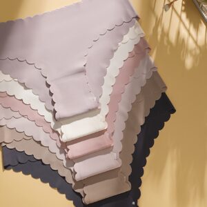 6pcs Breathable Solid Scallop Trim Briefs, Sexy Comfy Stretchy Women's Lingerie & Underwear Intimates Panties