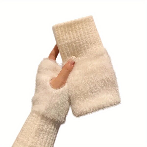 Women'S Cozy Fingerless Gloves - Soft, Warm, and Stylish Winter Gloves in Pure White, Perfect for Cold Weather or Casual Wear, Hand-Washable, Ladies Gloves - Image 7