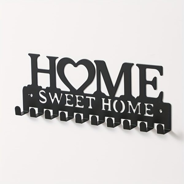 Rust-Resistant Black Metal Chic Key Holder - Wall-Mounted Storage Rack with Decorative Hooks for Coats, Hats & More - Entryway or Hallway Organizer - Image 5