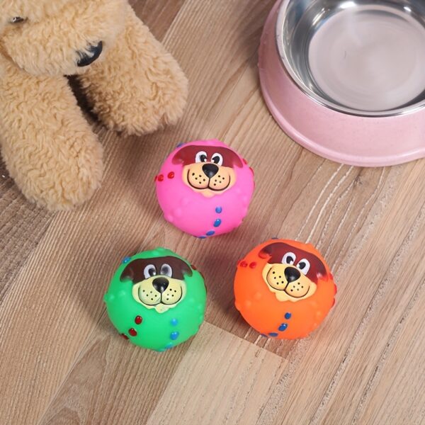 Dog Ball, Cute Pet Puppy Dog Face Ball Molar Throwing Training Soft Squeak Sound Play Toy - Image 9