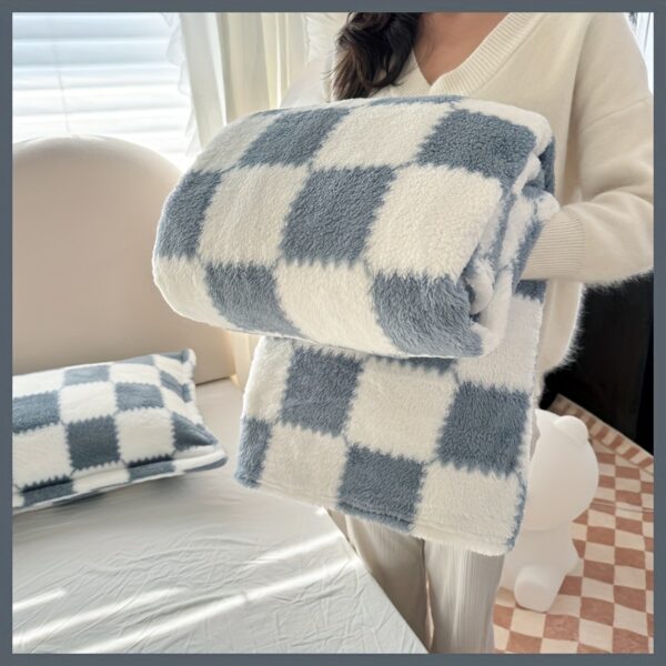 [1pc Cozy Fleece Blanket] 1pc Soft & Cozy Plaid Flannel Fleece Blanket | Multi-Purpose Throw for Adults, Pets, Office, Outdoor Camping, Holiday Gifts | 300-350gsm Knitted Polyester, Multiple Sizes Available, Pet-Friendly, Checkered Pattern - Image 35