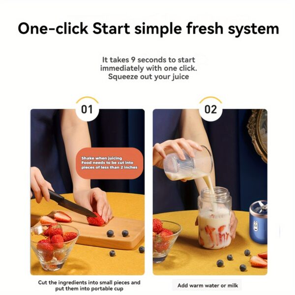 400ml Portable Electric Juicer Blender Cup, Wireless Rechargeable Mini Juice Mixer with 6-Blade Dual Cup for Smoothies, Vegetables, and Fruits, Push Button Control, USB-C Charging, Food-Grade ABS, Non-Heating, 1500mAh Lithium Battery - Image 9