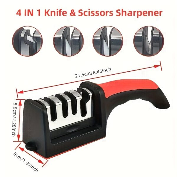 1pc Outdoor Knife Sharpener, 4 Stages Professional Kitchen Sharpening Stone Grinder, Knives Whetstone Tungsten Diamond Ceramic Sharpener Tool Kitchen Accessories - Image 5