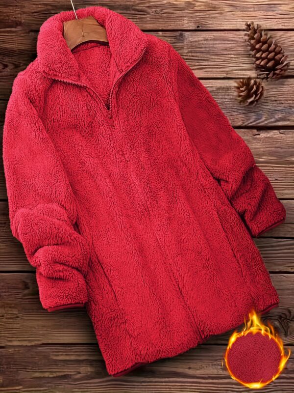 Zip Up Solid Teddy Coat, Casual Long Sleeve Winter Outerwear, Women's Clothing - Image 2