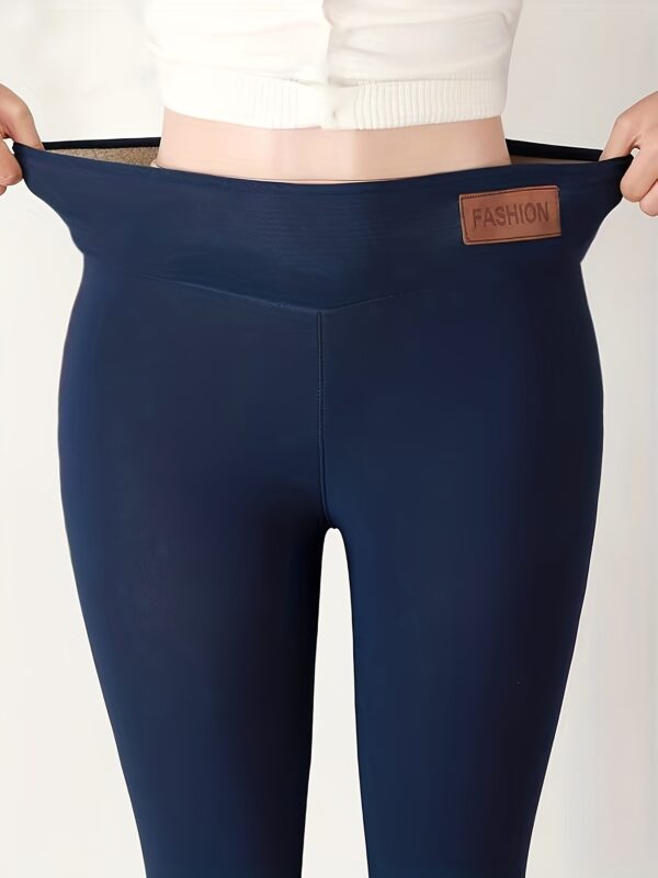 Women's Plush-Lined High Waist Leggings, Elastic And Comfortable, Casual Style Warm Pants For Winter, For Thermal Wear - Image 3