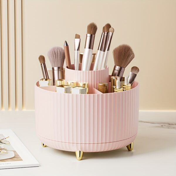 1pc Makeup Brush Storage Box, 360° Rotating Makeup Brush Organizer, 5-Compartment Large Capacity Brush Rack, Desktop Multifunctional Lipstick, Pen, Stationery Organizer For Storage And Organization - Image 6