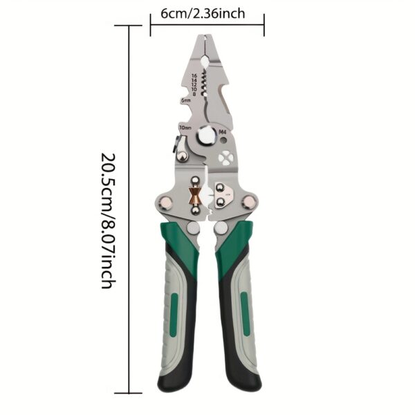Foldable Multi-Tool Pliers for Electricians - Durable High Carbon Steel with Wire Strippers, Cutters, and Crimper - Compact Design for On-the-Go Electrical Work - Green & Gray Handles, Versatile Strippers | Ergonomic Handles | Multifunctional Tool - Image 5