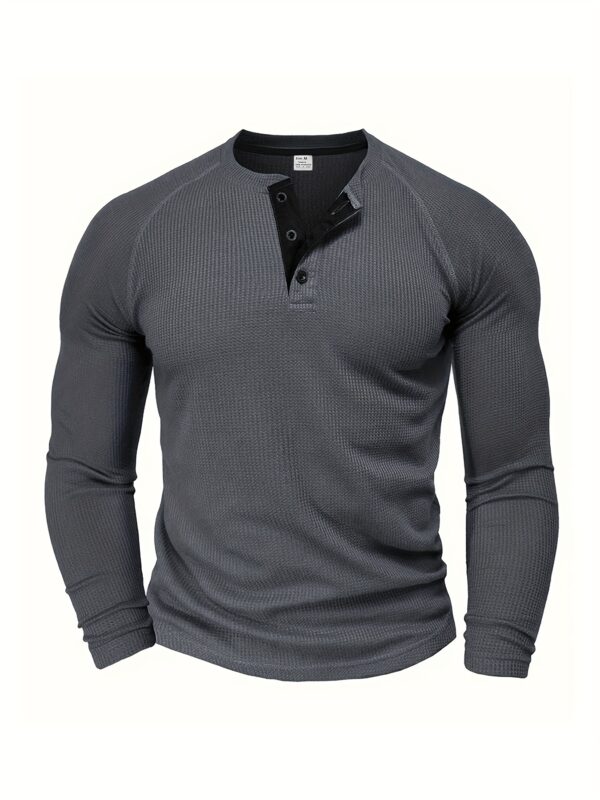 Men's Loose Solid Henley Shirt, Crew Neck Half Button Long Sleeve Shirt For Spring Fall Outdoor Activities - Image 5
