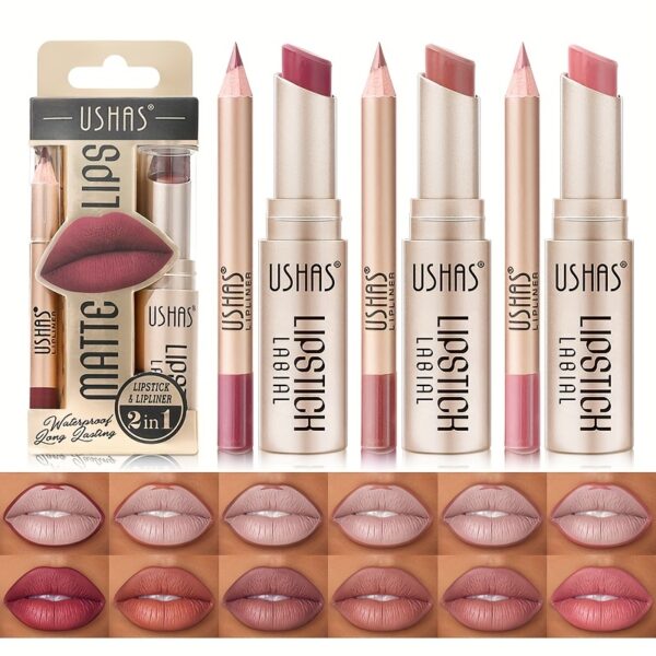 Golden Box Matte Lipstick + Lip Liner Lasting Waterproof Nude Lipstick 24 Hour Waterproof Velvet Nonstick Cup Lipgloss Lip Stain Pigmented Lip Makeup Valentine's Day Gifts