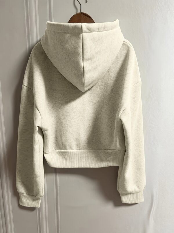 Cozy Solid Zip-Up Drawstring Hoodie Sweatshirt - Soft Long Sleeve Casual Wear with Spacious Pocket, Relaxed Fit, and Versatile Style for Women's Everyday Clothing - Image 3