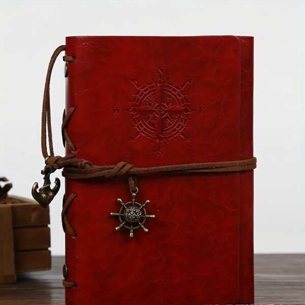Vintage Leather Journal Notebook with Matte Finish and Plain Pages - Antique Pirate-Themed Nautical Compass Design Hardcover Writing Diary with Metal Clasp Closure and Spiral Ring Binder - Image 11