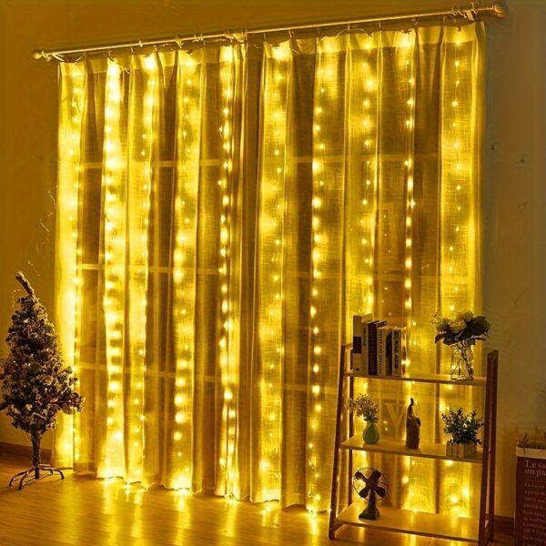 USB-Powered Fairy Curtain Lights with Remote - 8 Modes, Warm White LED String Lights for Bedroom, Indoor Decor, Weddings & Parties - Image 11