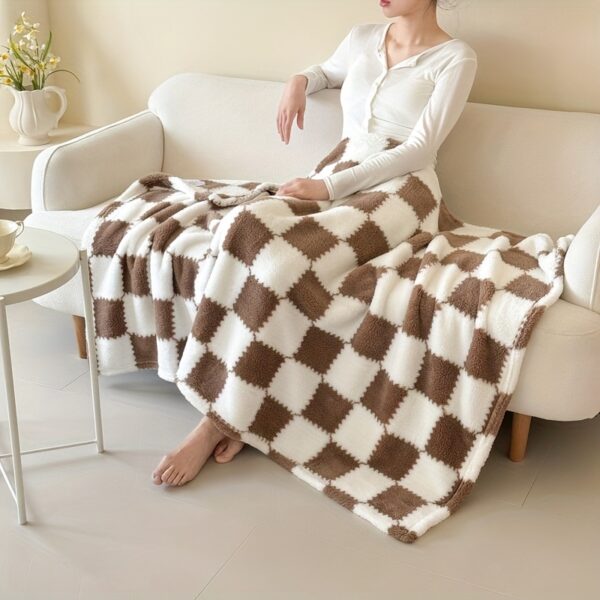 [1pc Cozy Fleece Blanket] 1pc Soft & Cozy Plaid Flannel Fleece Blanket | Multi-Purpose Throw for Adults, Pets, Office, Outdoor Camping, Holiday Gifts | 300-350gsm Knitted Polyester, Multiple Sizes Available, Pet-Friendly, Checkered Pattern - Image 11