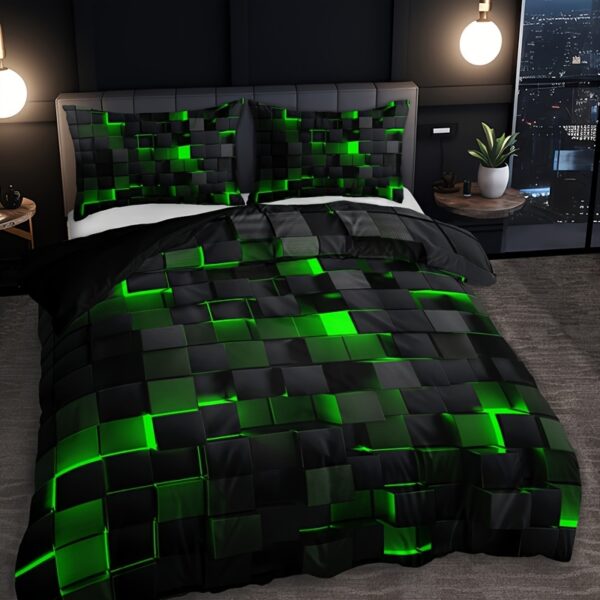 3pcs Tech-Inspired Plaid Duvet Cover Set, Breathable Polyester, All-Season, Digital Print, Machine Washable, Woven Fabric, 90g Square Weight - Bedding Set Without Insert - Image 10