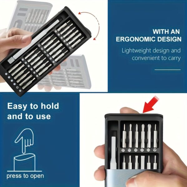 25-in-1 Precision Screwdriver Set, Multi-Function Repair Tools for Mobile Phone & Tablet Disassembly, Durable Plastic, Uncharged - with Various Screw Heads - Image 4