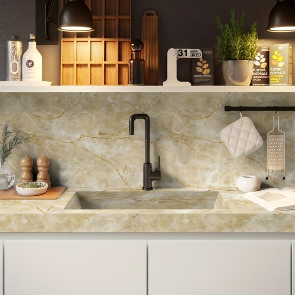1 Roll Marble Self-Adhesive Wallpaper - Waterproof & Oil-Proof, Easy to Apply for Kitchen & Bathroom Renovation - Image 10
