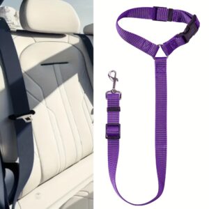 Solid Color 2 In 1 Pet Car Seat Belt Nylon Lead Leash Backseat Safety Belt Adjustable For Dog & Cat
