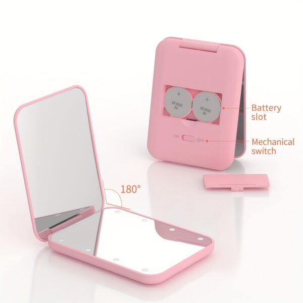 1X/3x Magnified LED Mini Travel Makeup Mirror, Compact, Double-Sided, Portable, Folding, Hand-Held, Small Lighting, Unscented, Plastic Surface, Non-Rechargeable Button Battery (Diameter≥20mm) Power, Varnished Plastic Frame, with Cartoon Theme, for Gift - Image 8