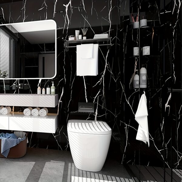 1pc Self-Adhesive Waterproof Wallpaper - 40cm x 100cm, Glossy Black Marble Pattern, Oil-Proof Kitchen Backsplash Sticker for Cabinets, Countertops & Walls, Easy to Cut & Apply - Image 3
