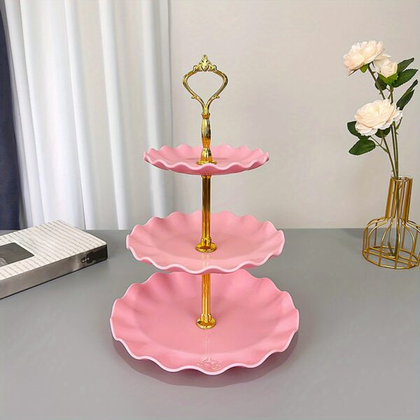 1pc, Elegant 3 Tier Cupcake Stand for Tea Parties, Weddings, and More - Ruffled or Laciness Design - Perfect for Decorating and Serving Desserts - Table and Kitchen Accessories - Image 9