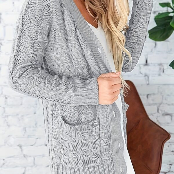 Cozy Cable Knit Cardigan - Chic Button-Up Design - Warm Long Sleeve Top for Women, Perfect for Fall & Winter - Image 24
