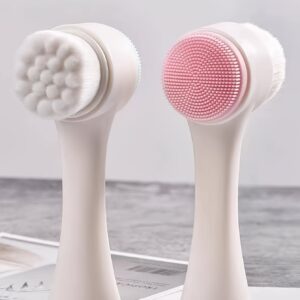 1pc Facial Cleansing Brush, Face Exfoliating Pore Deep Cleansing Brush, Double Side Silicone & Soft Bristle Face Wash Brush, Face Scrubber For Skincare