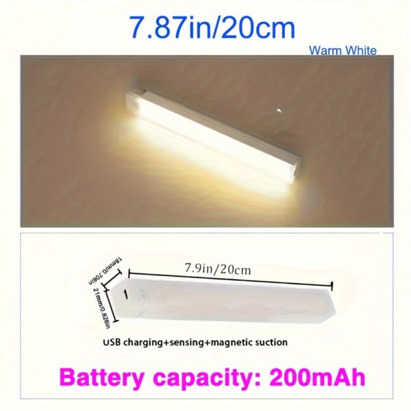 1 PCS LED Motion Sensor Cabinet Light, Counter Wardrobe Lighting, Wireless Magnetic USB Rechargeable Kitchen Night Light, Battery Operated Light for Instant Lighting in Wardrobe Cupboard Cabinet Stairs Hallway Rack - Image 5