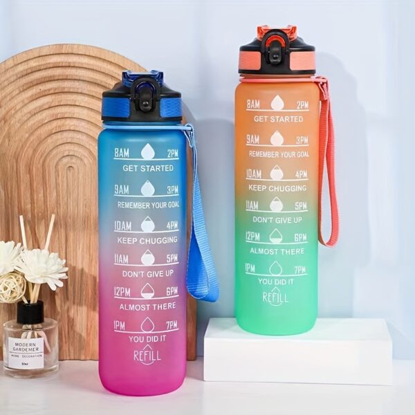 1000ml Gradient Sports Water Bottle with Straw - Leak-proof, Marked Scale, & Frosted Grip for Fitness Enthusiasts - Image 12