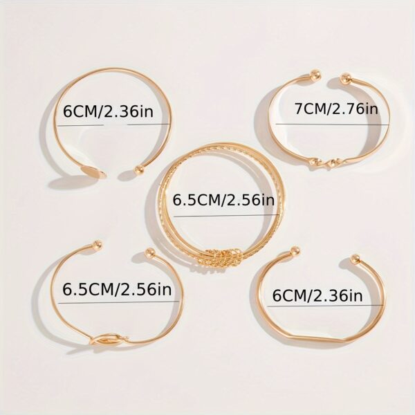5pcs/set Bangle, Minimalist Geometric Round Glossy Alloy Bangle Bracelet, Retro Trendy Knotted Open Cuff Bangle Set For Women - Image 4