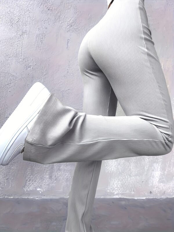 Casual Ribbed Simple Slim Leggings Solid Color High Waist Fashion Trousers - Image 11