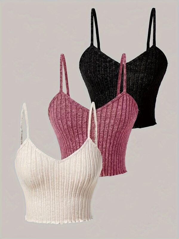 3pcs Ribbed Spaghetti Strap Tank Top, Casual Sleeveless Tank Top For Summer, Women's Clothing - Image 6