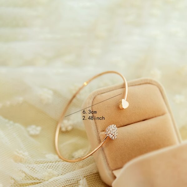 1pc Simple Style Love Heart Open Bangle Bracelet Inlaid Shiny Rhinestone Simple Style Hand Bangle Jewelry Decoration - Image 5