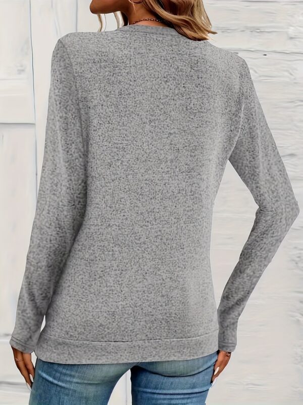 Elegant Long Sleeve Top with Button Detail - Chic Knit, Versatile Solid, Stretch Comfort & Easy Care for Spring/Fall - Image 5