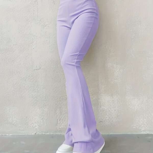 Casual Ribbed Simple Slim Leggings Solid Color High Waist Fashion Trousers - Image 13